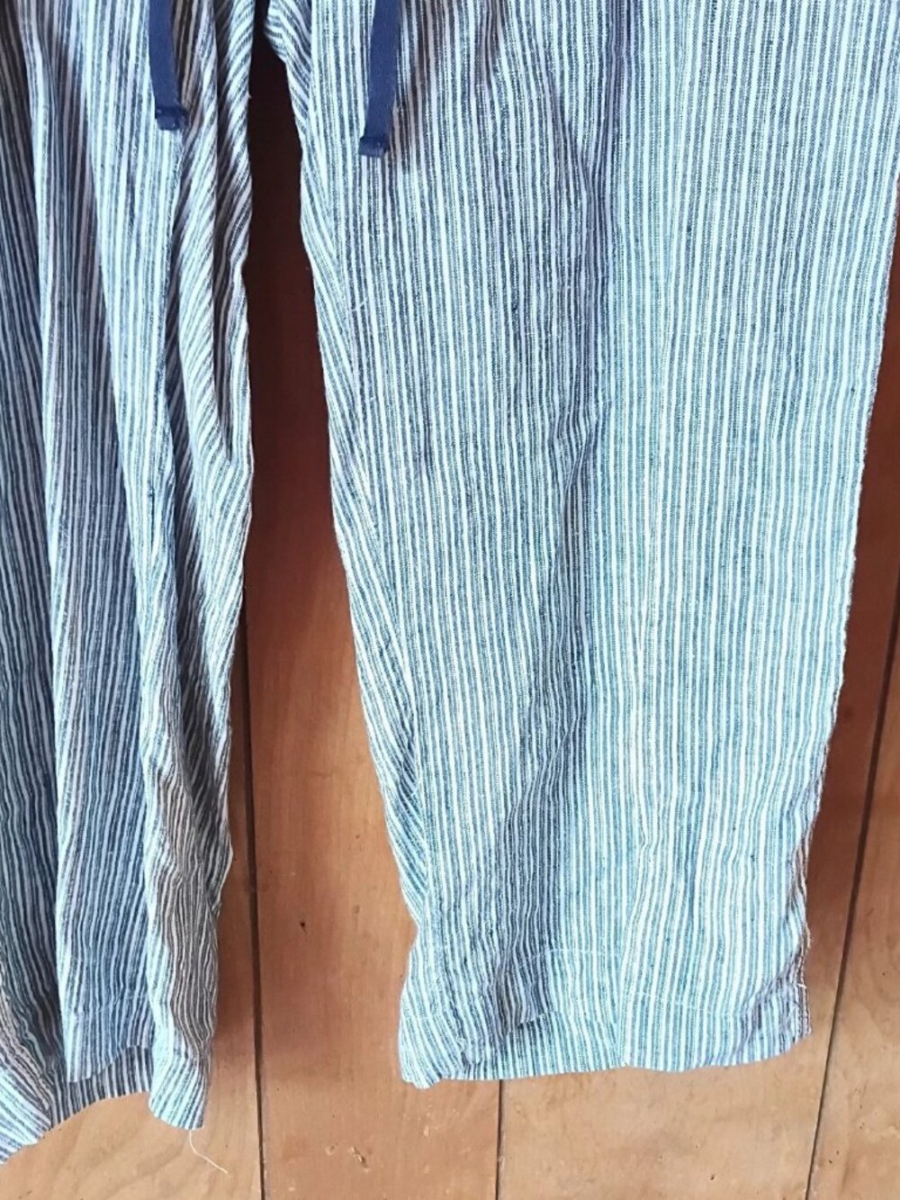 Caslon Linen Pants Women's 16W Blue White Striped Drawstring Elastic Waist - Picture 3 of 5